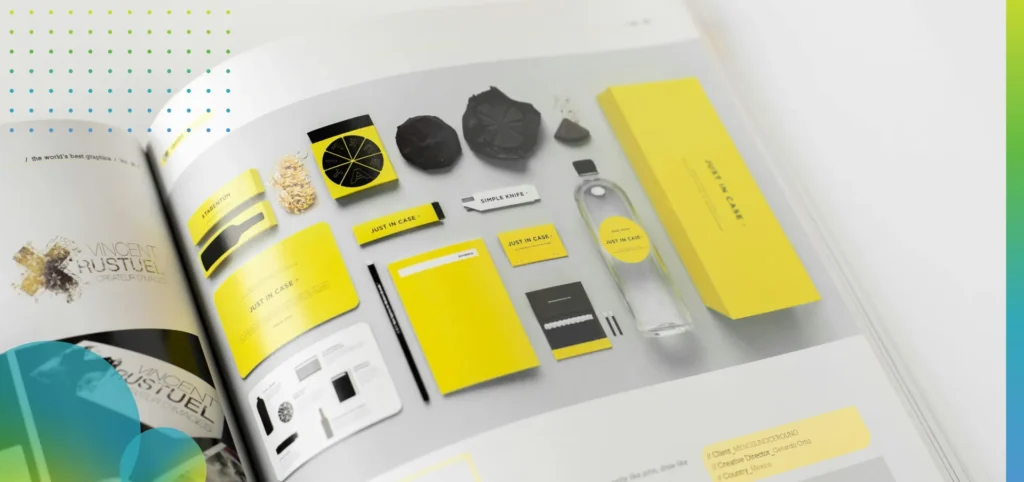 Yellow packaging products ad published in print magazine.