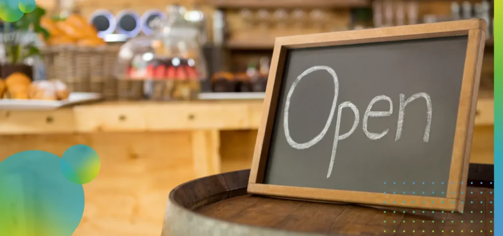 Open signboard in a coffee shop