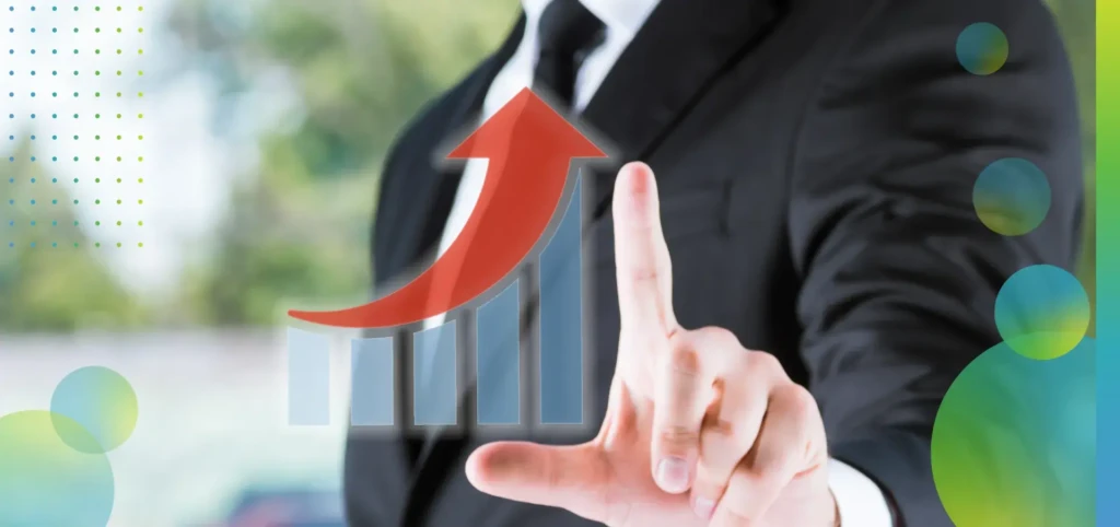 businessman in black suit pointing with finger on diagram