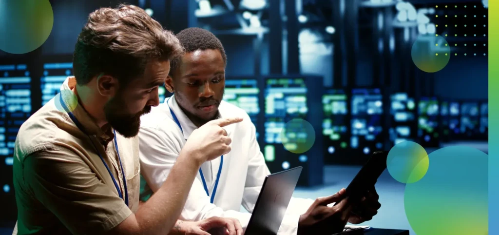 Colleagues running data center tests.