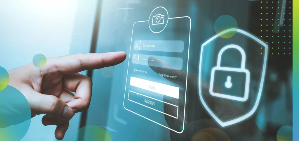 Pointing finger cheerful touchscreen choice user security lock key.