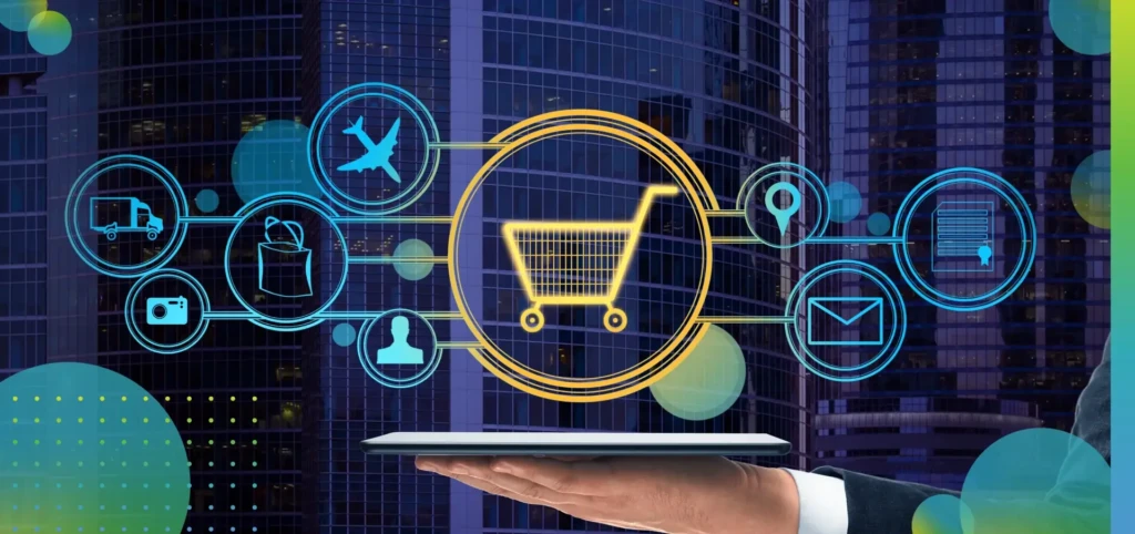 Shopping cart hovering over a tablet.