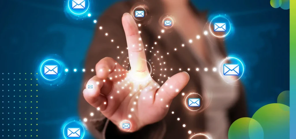 Young Woman Pressing Virtual Messaging.