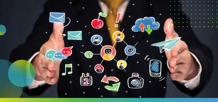 Colorful Hand-Drawn Social Media Icons In The Hands Of A Businessman Stock Photo, ft. app & background