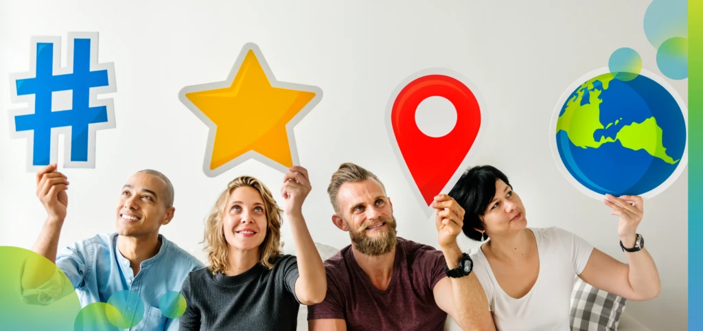 People holding an social media icon Stock Photo, ft. local seo & google maps