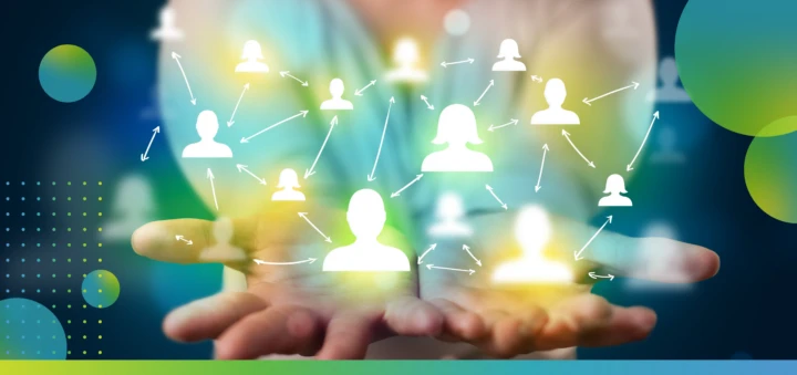 Woman Holding Network of Connected People Illustrations