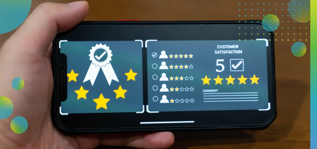 Hand Holding Phone with Customer Satisfaction Survey