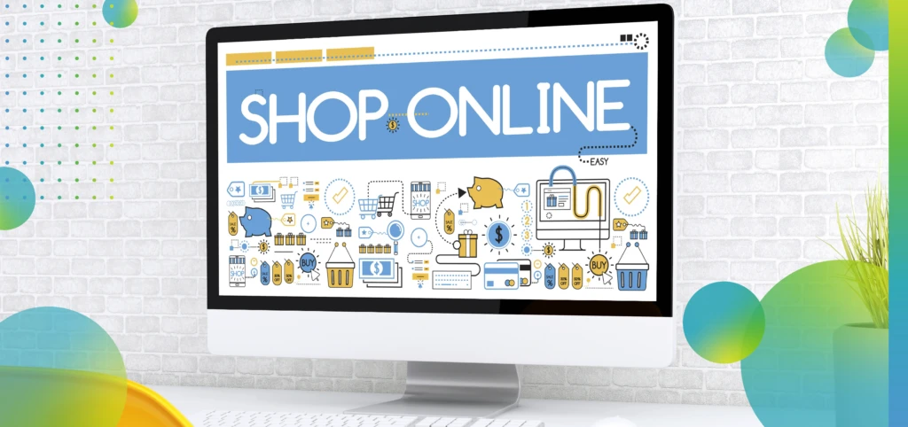Shop Online Graphic on Computer Screen in Office