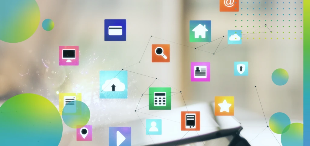 Tablet Displaying Apps Connected by Lines and Dots - Photos - Envato 