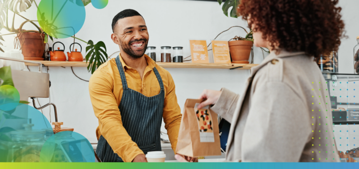 Shopkeeper Serving Customer in Coffee Shop